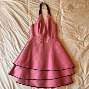 Pink Halter Dress with Black Trim